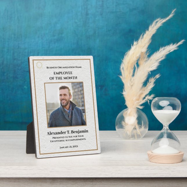 Employee Of The Month Photo Logo Gold Custom Award Plaque (Side)