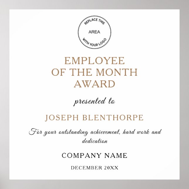 Employee of the Month Typography Gold Black Logo Poster (Front)