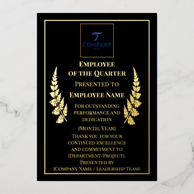 Employee of the Quarter Custom Foil Award 5×7  Foil Holiday Card (Front)