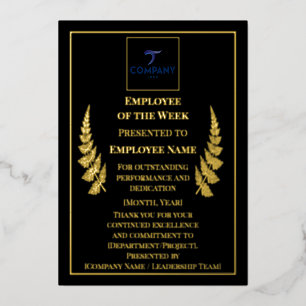 Employee of the Week Custom Foil Recognition Award Foil Holiday Card