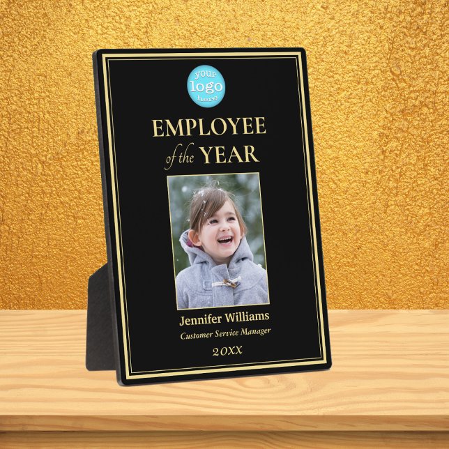Employee of the Year Company Logo Photo Black Gold Plaque (Employee of the Year Company Logo Photo Black Gold Plaque)