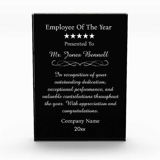 Employee of the Year Personalized Recognition  Photo Block (Front)