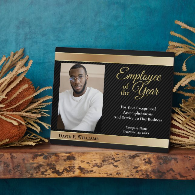 Employee Of The Year Photo Gold Custom Awards Plaque (Side)