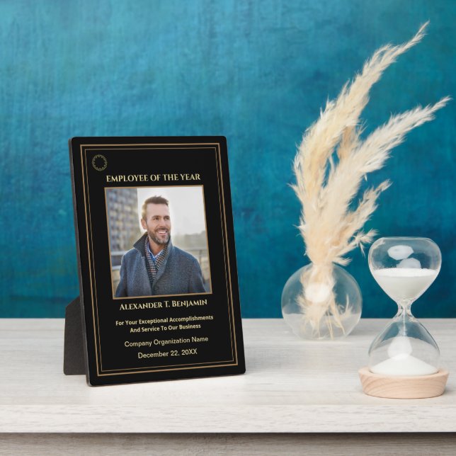 Employee Of The Year Photo Gold Custom Awards Plaque (Side)