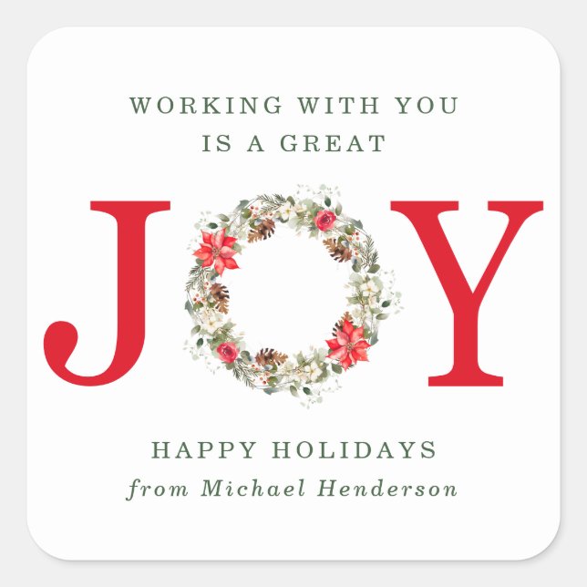 Employee or Co-Worker Appreciation Holiday Joy Square Sticker (Front)