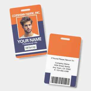 Employee Photo Badge-Orange, White, Navy Blue Badge