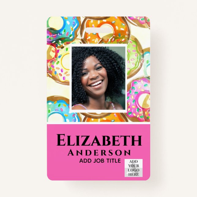 EMPLOYEE PHOTO BADGE QR Code Barcode Baker Doughnu (Front)