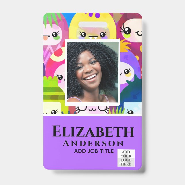 EMPLOYEE PHOTO BADGE QR Code Barcode Kids Monsters (Front)