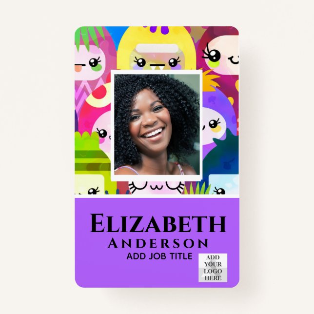 EMPLOYEE PHOTO BADGE QR Code Barcode Kids Monsters (Front)