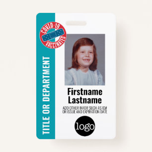 Employee Photo, Bar Code, Logo, Covid Vaccinated Badge