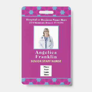 Employee Photo Bar Code Logo Custom Medical Nurse Badge