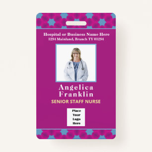 Employee Photo Bar Code Logo Custom Medical Nurse Badge