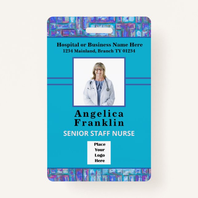 Employee Photo Bar Code Logo Custom Medical Nurse Badge (Front)