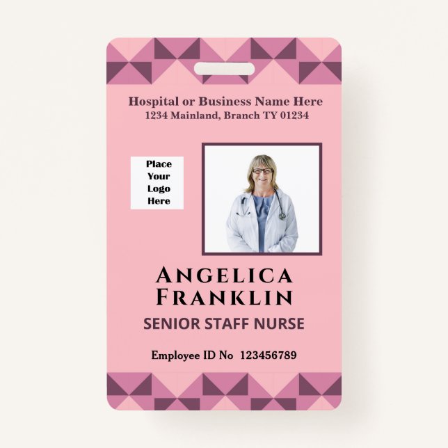 Employee Photo Bar Code Logo Name Custom Card Badge (Front)