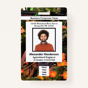 Employee Photo Bar Code Logo Name Flowers Badge