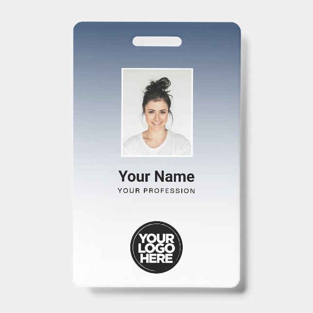 Employee Photo Bar Code Logo Name Gradient Badges (Front)