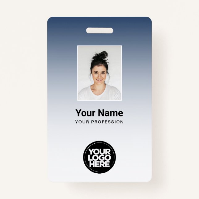 Employee Photo Bar Code Logo Name Gradient Badges (Front)