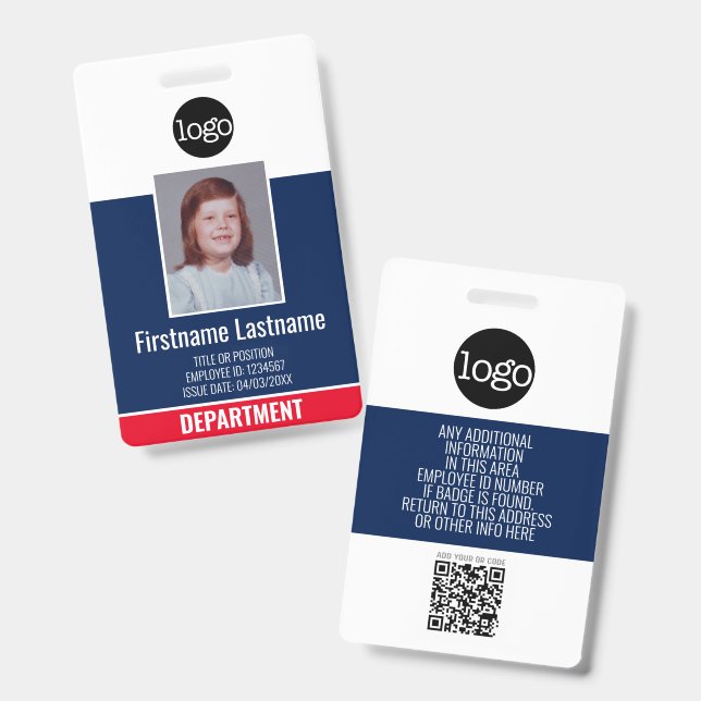Employee Photo, Bar QR Code, Logo, Title NAME ID Badge (Front & Back)