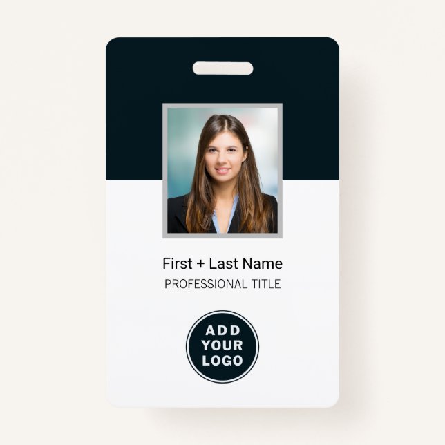 Employee Photo Barcode and Logo Custom Name Badge (Front)