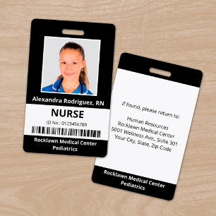 Employee Photo Barcode Black White Medical ID Badge