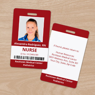Employee Photo Barcode Dark Red White Medical ID Badge