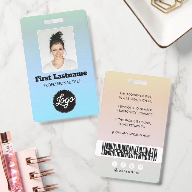 Employee Photo Barcode Logo Name Gradient Badge (Office)