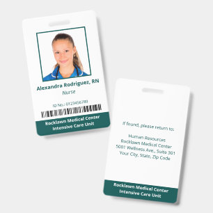 Employee Photo Barcode White Blue-Green Medical ID Badge