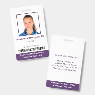 Employee Photo Barcode White Purple Hospital ID Badge