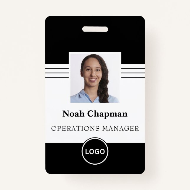 Employee Photo Business Logo Barcode ID Badge (Front)