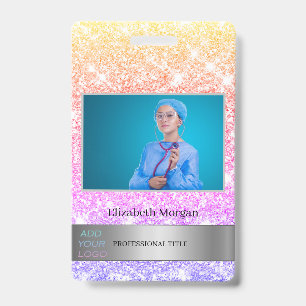 Employee Photo Colourful Glitter Add Your Logo Badge