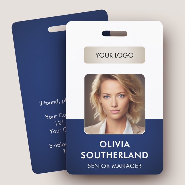 Employee Photo Company Logo Navy Security ID Badge (Creator Uploaded)
