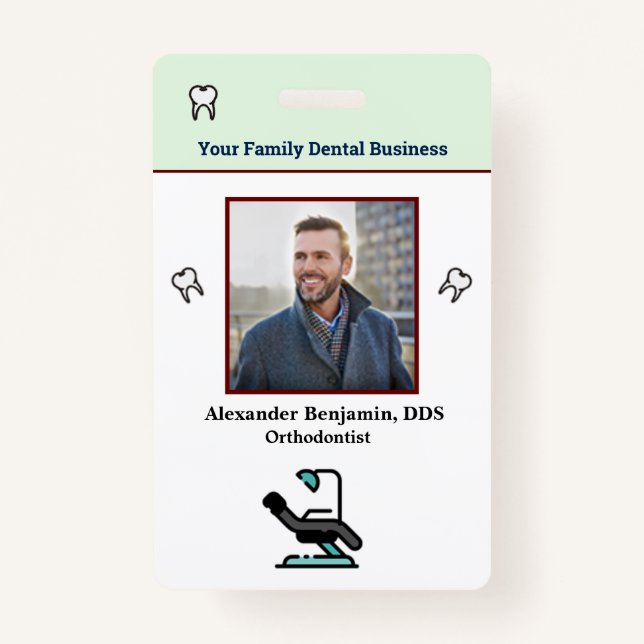 Employee Photo Dentist Logo Bar Code ID Badge (Front)