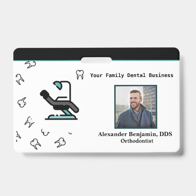 Employee Photo Dentist Logo Bar Code Name Badge (Front)