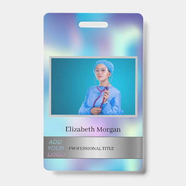 Employee Photo Holographic Add Your Logo Badge (Front)