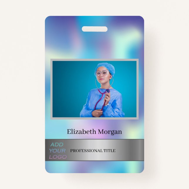 Employee Photo Holographic Add Your Logo Badge (Front)