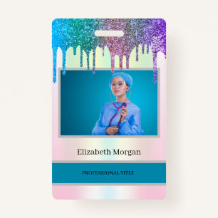 Employee Photo Holographic Glitter Drips Badge
