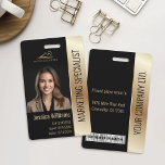 Employee Photo ID Barcode Logo Black & Gold Badge<br><div class="desc">Make a lasting impression with our elegant ID badge design. Featuring a sleek,  professional layout with a touch of modern flair,  this name tag is perfect for any business setting. The clean lines and bold font create a timeless look that will elevate your brand image.</div>