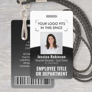 Employee Photo ID Barcode Logo Black & White Curve Badge