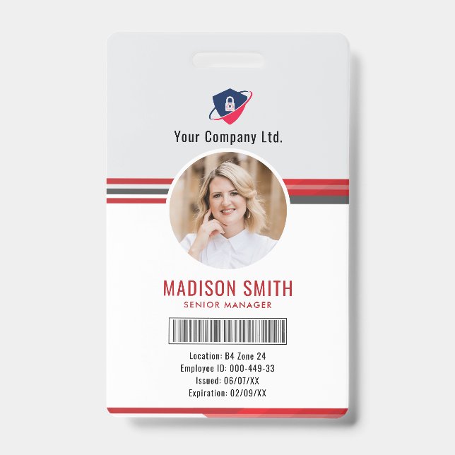 Employee Photo ID Barcode Logo Classic Badge (Front)