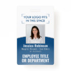 Employee Photo ID Barcode Logo Classic Blue Curve