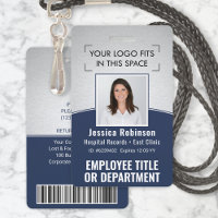 Employee Photo ID Barcode Logo Navy Silver Curve