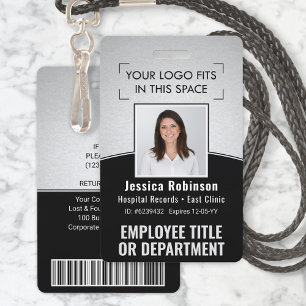 Employee Photo ID Barcode Logo Silver Black Curve Badge