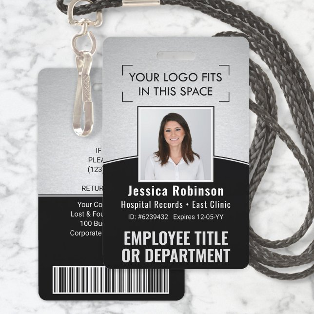 Employee Photo ID Barcode Logo Silver Black Curve Badge (Creator Uploaded)