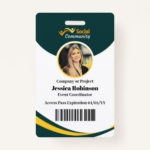 Employee Photo ID Barcode Modern Green Access Badge