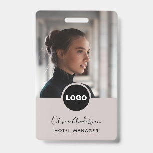 Employee Photo ID Company Logo QR Code Grey Black Badge