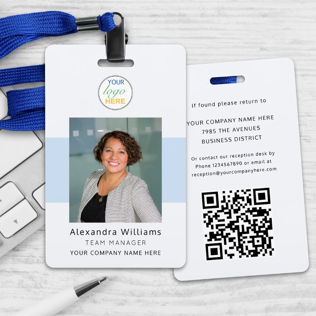 Employee Photo ID Company Logo QR Code Security Badge (Custom employee photo ID your logo here and QR code Security badge modern professional lanyard )