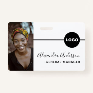 Employee Photo ID Company Logo QR Code White Black Badge
