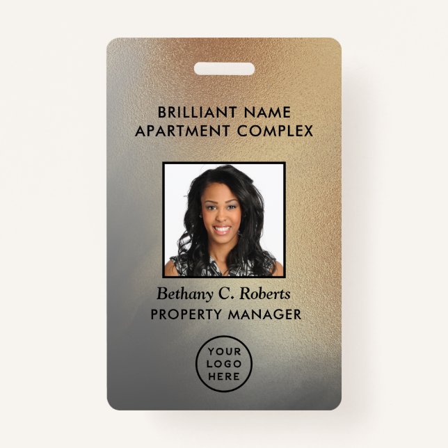 Employee Photo ID Gold Grey Personalized  Badge (Front)