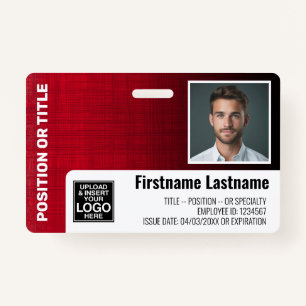 Employee Photo ID logo bar code modern linen red Badge