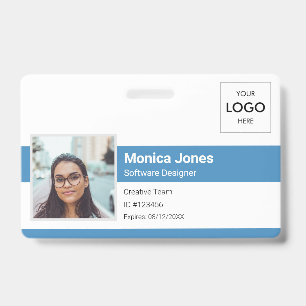 Employee Photo ID Logo QR Code Blue Badge